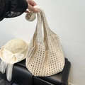 Borsa tote beige in maglia traforata a mano, borsa a spalla estiva stile minimalista - Con Cappuccio / Stile 2 Bianco Crema