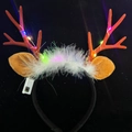 LED Christmas reindeer antler headband with brown antlers, white feathers and colorful lights - Brown Antler Feather Light Headband
