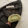 Minimalist lime green pillow bag with metallic gold handle and delicate chain strap - Avocado Green