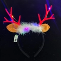 Luminous Christmas reindeer headband with colorful LED lights and white feathers - Red Antler Feather Light Headband