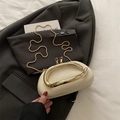 Beige patent leather pillow bag with gold arch handle and chain strap for women - Beige