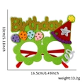 Detail of green felt birthday party glasses with balloon and party hat decorations - Birthday Hat Balloon Green Flower Style