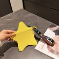 Star shaped yellow leather coin purse with LOVE printed lanyard and textured finish - Yellow
