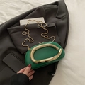 Dark green patent leather pillow bag with stylish C-shaped gold metal top handle - Green