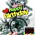 Close-up of kids birthday headband with pink crown, swan, and Happy Birthday text - One Size / Green Yellow Letters Crown Swan Style