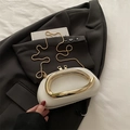 Minimalist white semi-circle pillow bag with bold golden U-shaped handle and chain strap - White