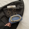Light blue designer pillow bag with chunky gold metal handle and chain strap for women - Blue