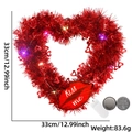 Red heart sequin wreath with LED lights, Kiss me lips decor and CR2032 batteries included - KISS ME Lips Heart Wreath (With Lights)