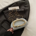 Light blue patent leather pillow bag with gold metal handle and chain strap - Gray