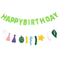 Vilt Happy Birthday banner set met groene letters en kleurrijke iconen voor verjaardagen - Feestmuts en Ster Stijl (Stijl D)