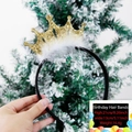 Glittering gold crown headband with white feathers for birthday party decoration - Gold Crown Style