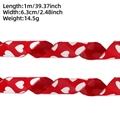 Red faux linen ribbon with white heart print and wired edges, size 6.3cm x 1m for DIY craft - 1M Red Ribbon White Heart