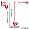 Red heart-shaped LOVE pendant necklace with matching plastic beaded chain detail - Heart with LOVE Text Style (Valentine Necklace)
