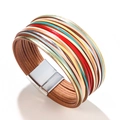 Meerlaagse leren armband met gekleurde stroken en magnetische metalen sluiting - Regenboog