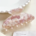 Grande pince à cheveux en acétate avec motif marbré rose et blanc - Violet Fleuri (9CM)