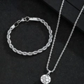 Edelstahl Fußball-Anhänger-Set mit silberner Kordelkette und passendem Armband - Polierter Fußball-Stil