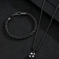 Fußball-Anhänger Halskette und geflochtenes Armband Set im schwarzen Sportstil für Herren - Schwarz