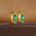Macro detail of S925 sterling silver stamp on gold earrings with green marquise stones - 2PCS / Gold-Green (Y20380a)