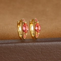 Detailed close-up of S925 silver stamp on gold hoop earrings with pink gemstones - 2PCS / Gold-Red (Y20380a)