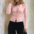 Women's slim fit long sleeve knit cardigan in soft pink with gold buttons - Pink / XS