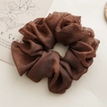 Detail of coffee brown oversized chiffon scrunchie with layered translucent fabric texture - Chiffon In Bold Colors
