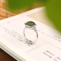 Detailed shot of s925 silver square green jade ring with adjustable hollowed-out band - Adjustable Open / Green Jade Style