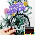 Purple Happy Birthday headband with felt letters and gold stars for party decor - One Size / Purple Letters Balloon Star Style