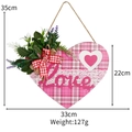 Roze geruit hartvormig houten Love bord met groen en strik, afmetingen 33x22x35cm - Roze Geblokt Hart Stijl