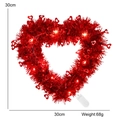 30cm rode hartvormige LED-krans met laser tinsel voor Valentijnsdag decoratie - Rode Hartkrans Met Warm Geel Licht