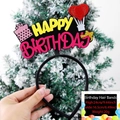 Black birthday headband with yellow HAPPY pink BIRTHDAY felt letters and gold glitter bow - One Size / Yellow Pink Letter Gift Box Style