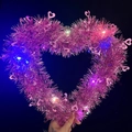 Pink heart wreath with colorful LED lights and sequins for Valentine party decor - Pink (Multicolor Light)