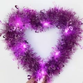 Light-up purple heart tinsel wreath with LED lights for Valentine's Day party decor - Pink (Cool White Light)