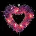 Pink heart-shaped tinsel wreath with warm LED lights for romantic party decoration - Pink (Warm Yellow Light)