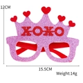 Pink glitter crown party glasses with red XOXO text and heart accents for Valentine - XOXO Crown Style