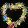 Luminous heart wreath with iridescent laser ribbons and warm LED lights for parties - Multicolor (Warm Yellow Light)