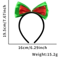 Detail view of the red and green satin bow headband with size and weight annotations - Red Green Bow Headband