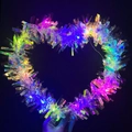 Luminous heart-shaped festive wreath with colorful LED lights and iridescent laser tinsel - Multicolor (Multicolor Light)