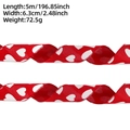 Detail of red faux linen ribbon with white heart print and dimensions 5m x 6.3cm - 5M Red Ribbon White Heart