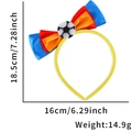 Yellow football headband with colorful tricolor bow and measurements at 18.5x16cm - Orange Red Blue Bow Football Headband