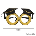 Black and gold glitter graduation party glasses with mortarboard cap shape, 17x9cm size - Round Frame Bachelor Hat Style (K Style)
