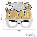 Sparkly gold and silver GRAD graduation glasses with mortarboard icon and size specs - Silver Glitter Hat GRAD Letter Style (O Style)