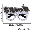 Front detail showing dimensions of purple glitter GRAD graduation party glasses with cap - Grad Graduation Cap Style