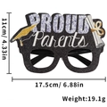 Detailed dimensions of PROUD Parents graduation eyewear with black glitter and gold cap - Proud Diploma Cap Style