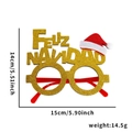 Glittery gold Feliz Navidad Christmas glasses frame with red Santa hat and dimensions - Santa Hat Alphabet Glasses