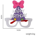 Felt Happy Birthday party glasses with white frame and purple hat featuring a pink bow - Purple Bow Hat Style