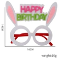 Pink felt bunny ear party glasses with Happy Birthday text and measurement details - Rabbit Style