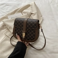Retro dark brown saddle bag with geometric mosaic pattern and golden metal buckle - Black