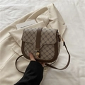 Vintage monogram saddle bag in brown leather and beige canvas with gold buckle - Khaki