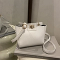 White litchi pattern crossbody bag with golden turn-lock and adjustable shoulder strap - White