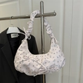 Borsa a spalla rosa a fiori con fiocchi e manico arricciato per uno stile dolce e chic - Bianco